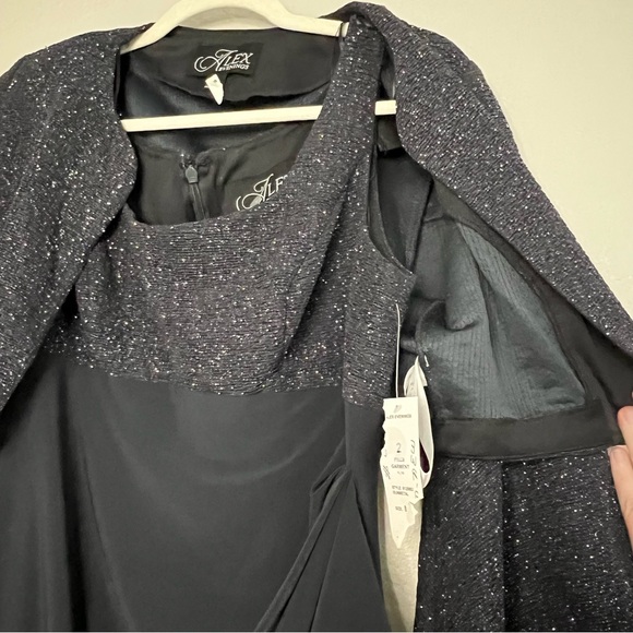 NWT Alex Evenings Black Gunmetal Midi Tank Dress with Glitter Jacket Size 8 - Picture 5 of 14